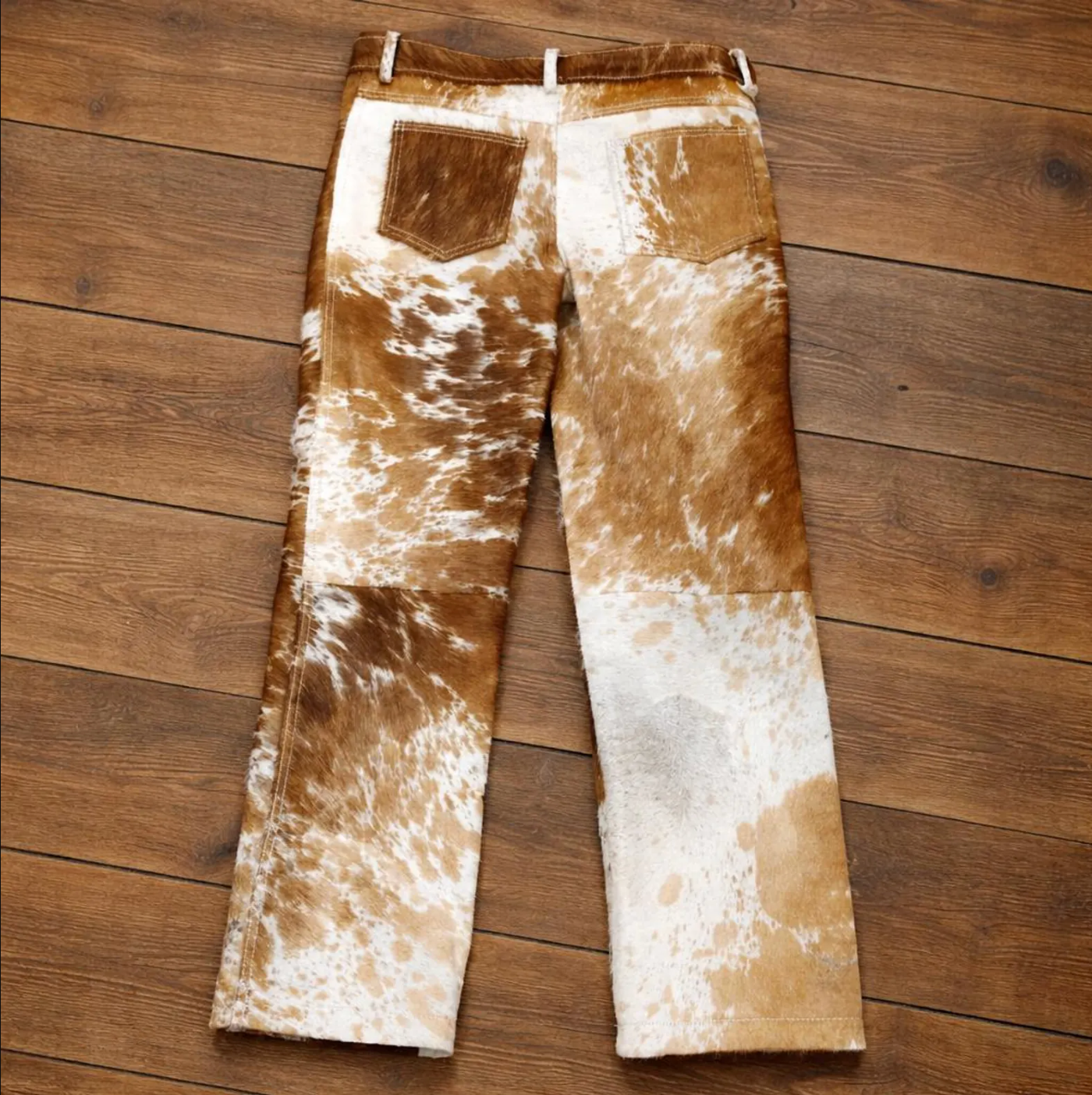 Real cowhide pants women western cow print trousers