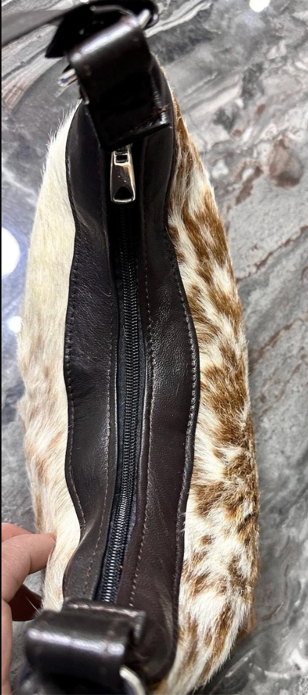 brown white cowhide shoulder bag daily wear