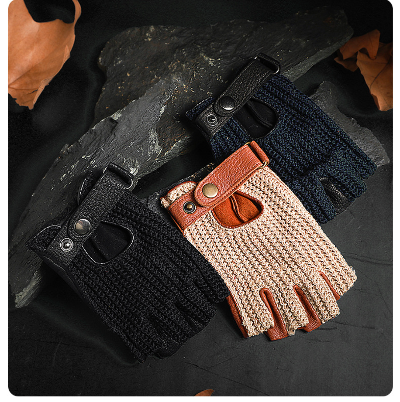 Half finger leather driving gloves