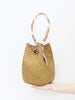 Straw bucket handbag with scarf handle for beach summer