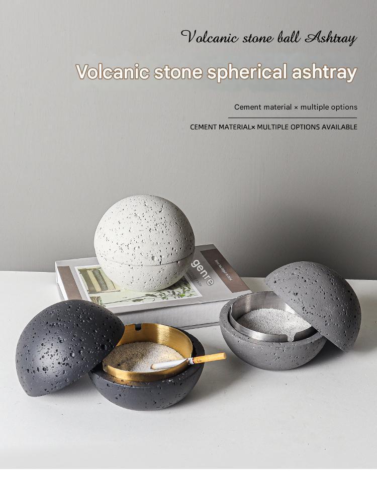Nordic Design Volcanic Stone Spherical Cement Ashtray Home & Hotel