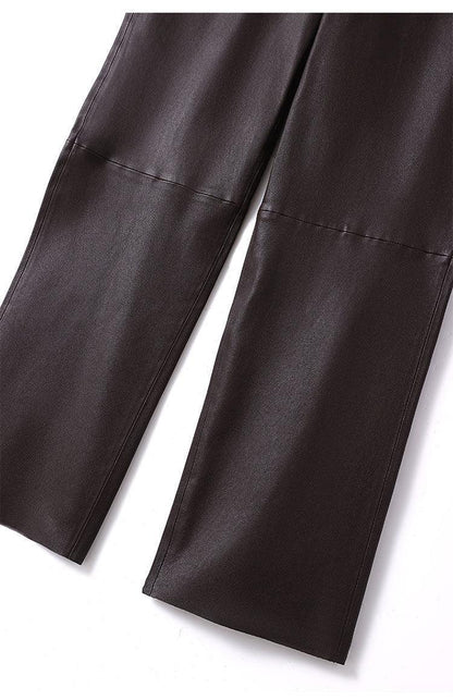 Women Leather Pants Brown High Waist