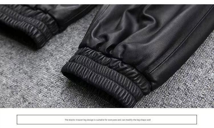 Women Leather Pants High Rise Black Cuff Trousers