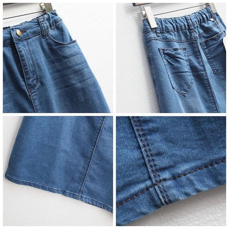 Blue High Waist Maxi Denim Skirt Without Slit