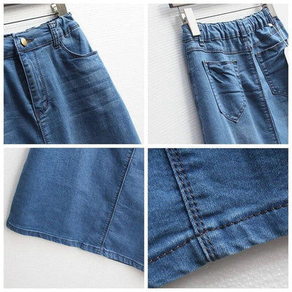 Blue High Waist Maxi Denim Skirt Without Slit