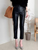 Black high waist cropped faux leather pants women