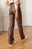 women genuine leather pants brown high waist slim fit lambskin