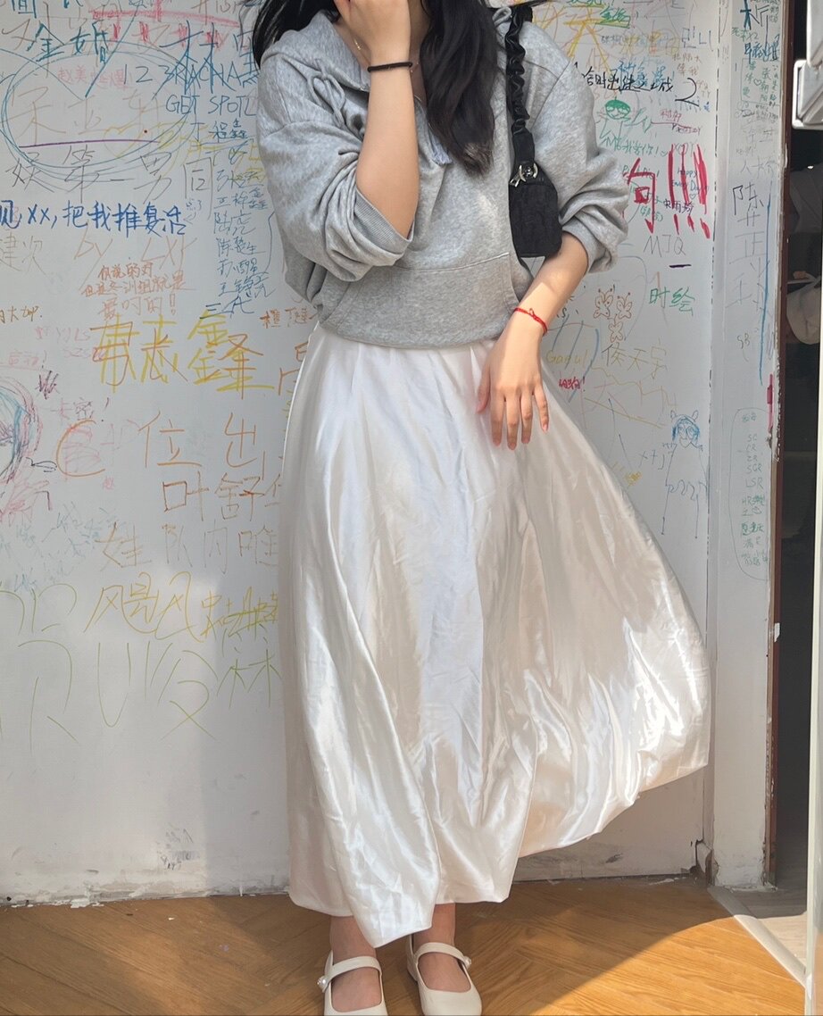 white balloon skirt high waist midi puffy flowy casual