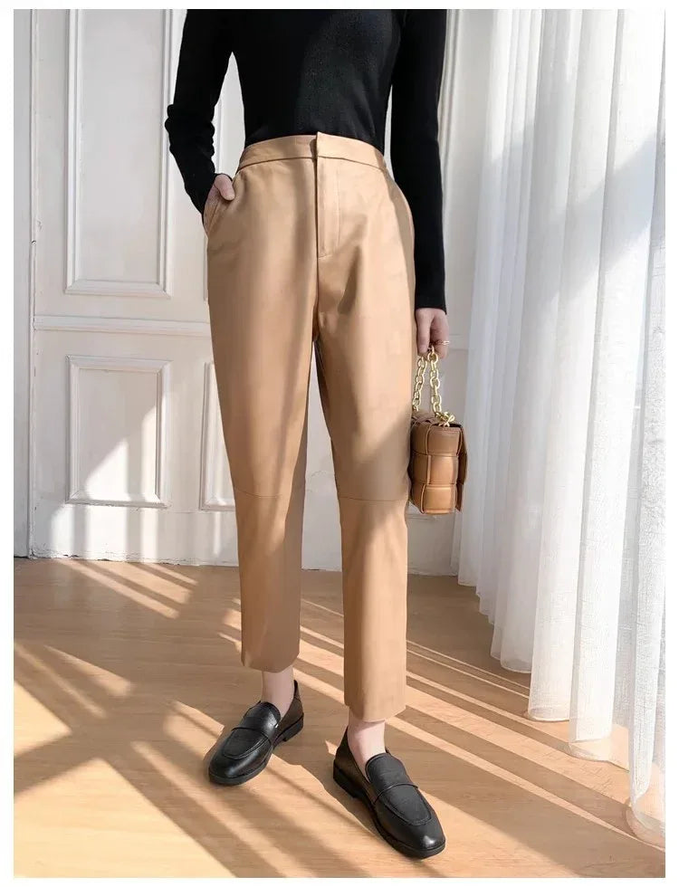 Women Leather Pants High Waist Harem Fit