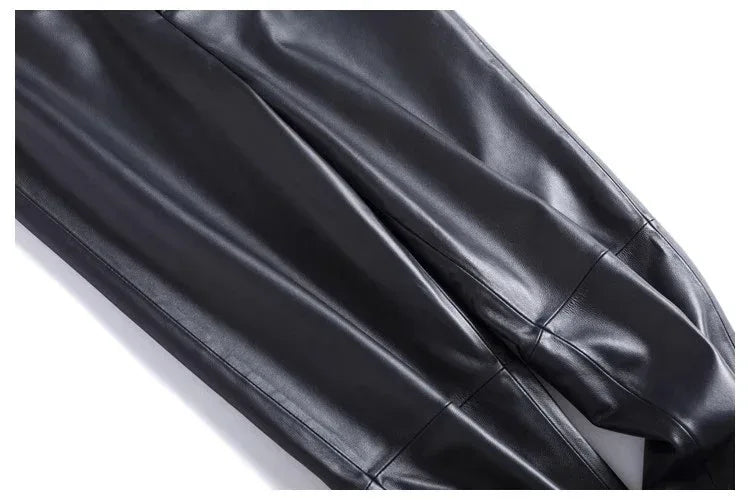 Women Leather Pants High Waist Harem Fit
