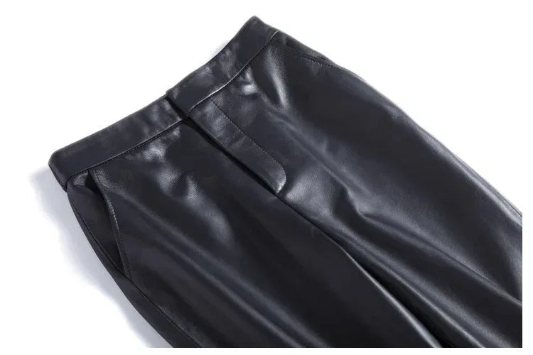 Women Leather Pants High Waist Harem Fit