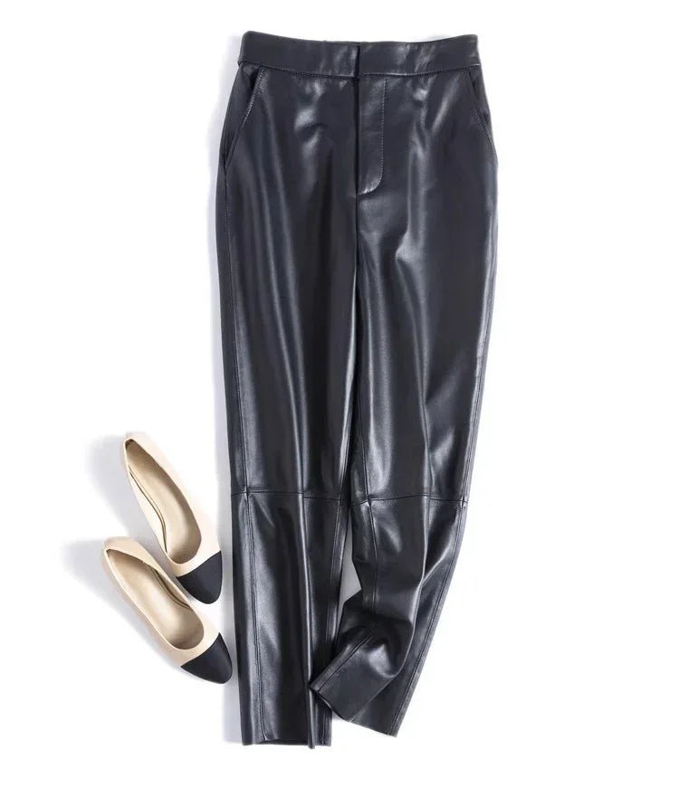 Women Leather Pants High Waist Harem Fit 2 S