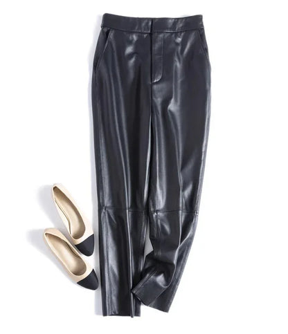 Women Leather Pants High Waist Harem Fit 2 S