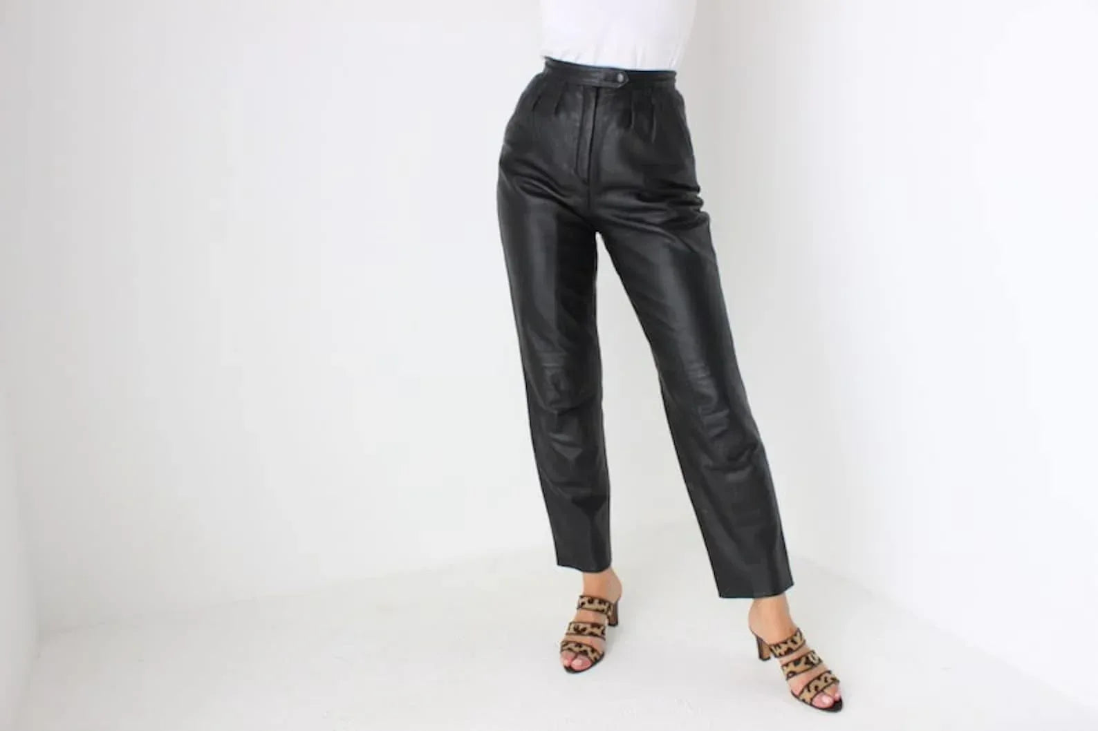 Genuine Leather Women High Waist Pants