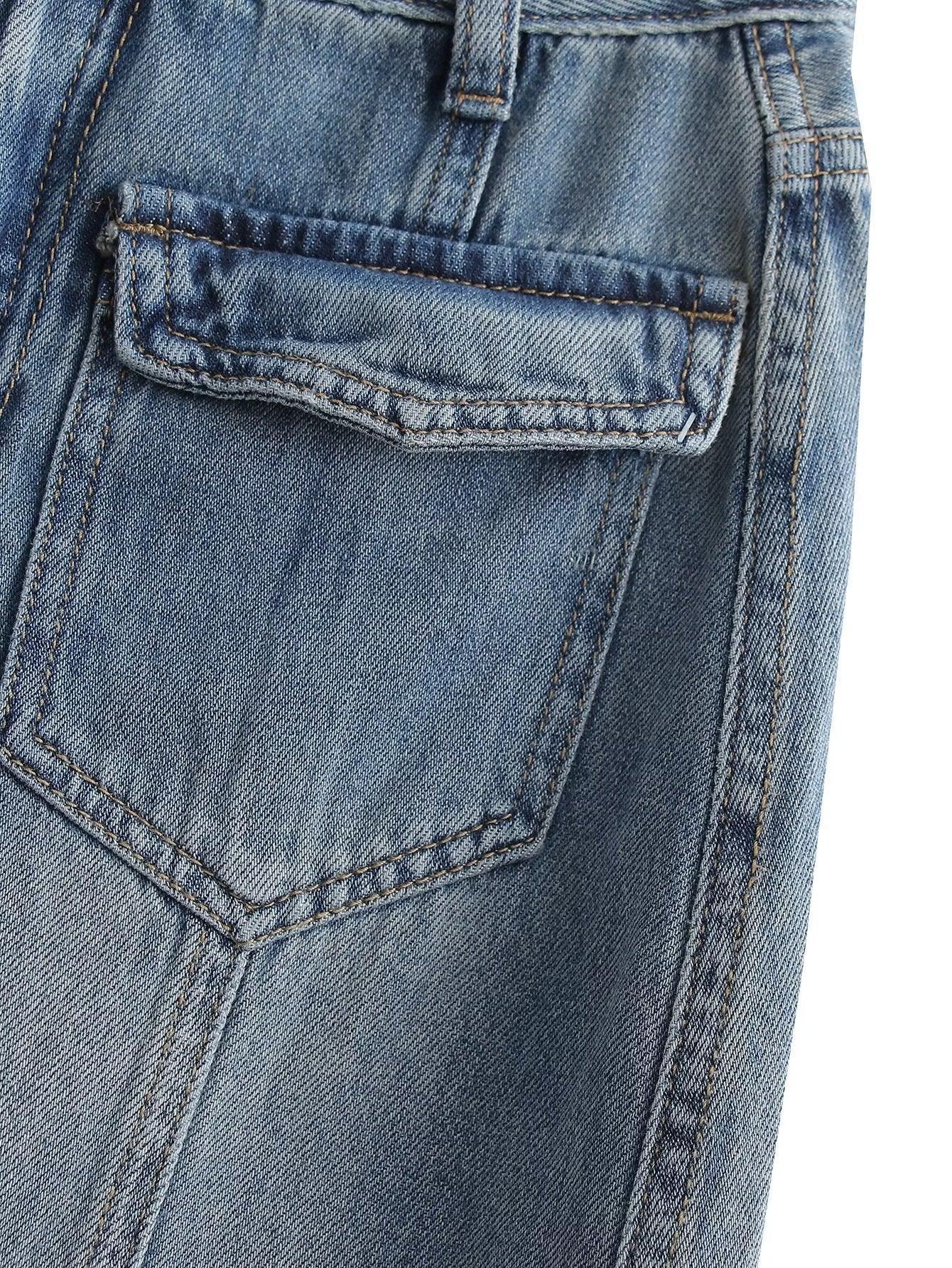 Boho Denim Maxi Skirt – High Waist Button Front