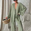Loose cotton lounge cardigan trousers two piece set