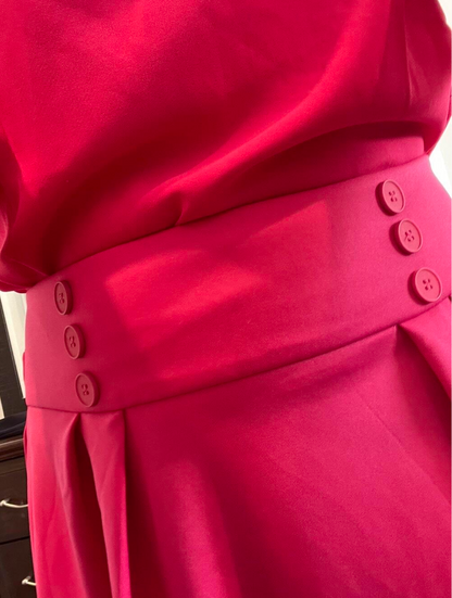 Pleated Flare Skirt Long With Buttons