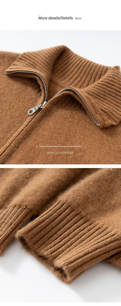 Women’s 100% Pure Cashmere Lapel Zip Cardigan