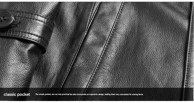 Men long cowhide leather trench coat