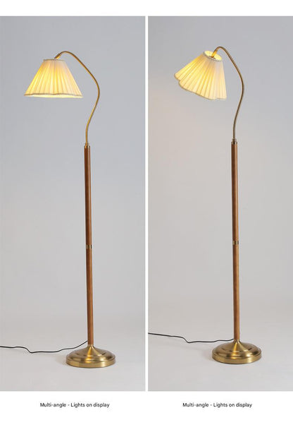 Japanese vintage arc floor lamp with fabric shade