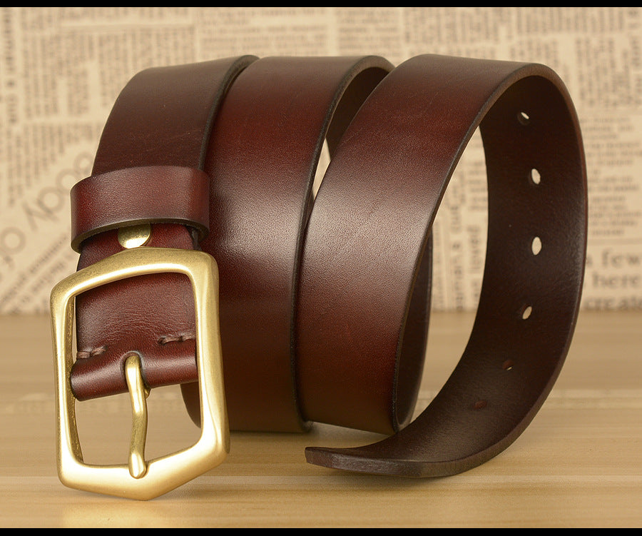Men’s Genuine Cowhide Leather Belt with Copper Buckle