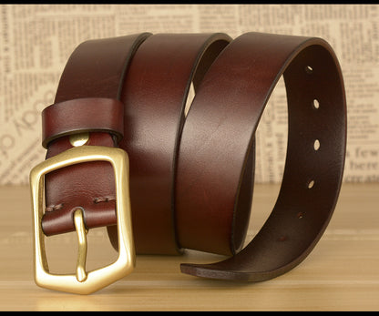 Men’s Genuine Cowhide Leather Belt with Copper Buckle