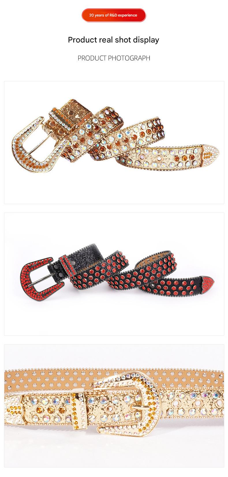 American retro punk rhinestone western belt