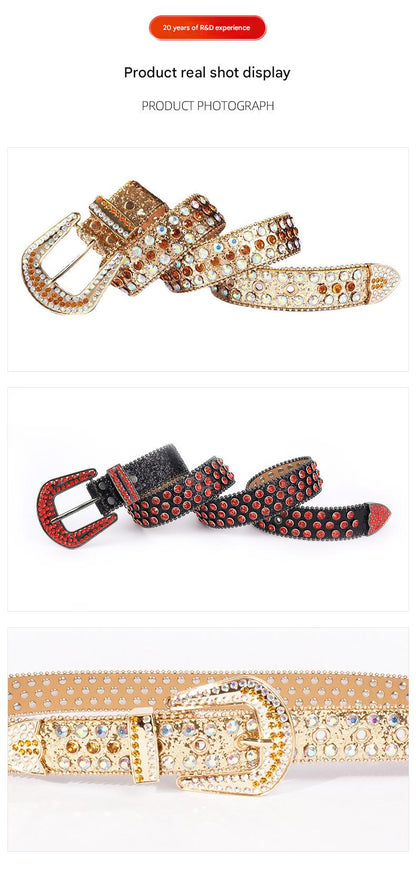 American retro punk rhinestone western belt