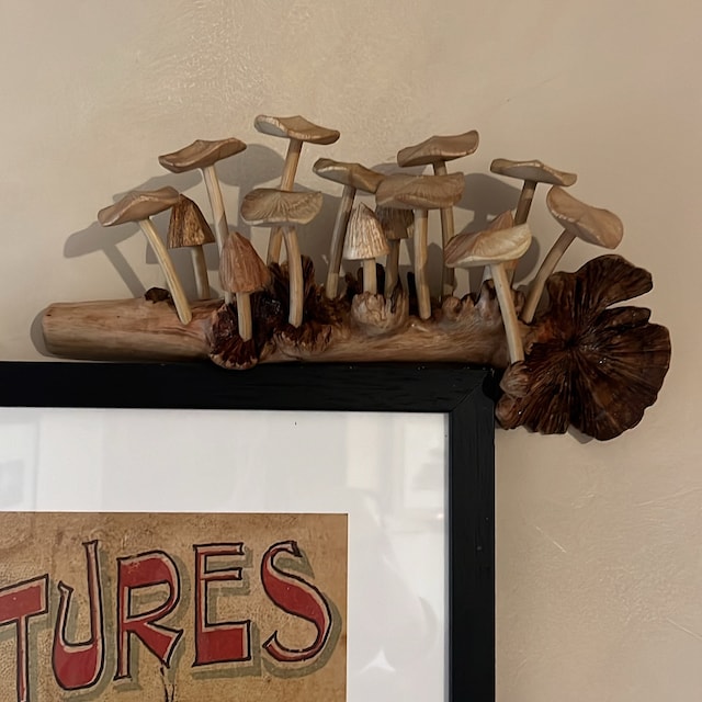 Wooden Sculpture Hanging Mushroom Wall Art