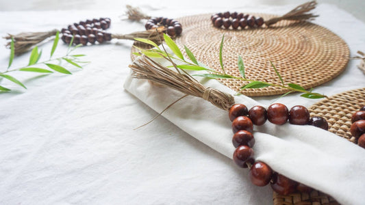 Wood Beaded Rustic Napkin Ring Holder