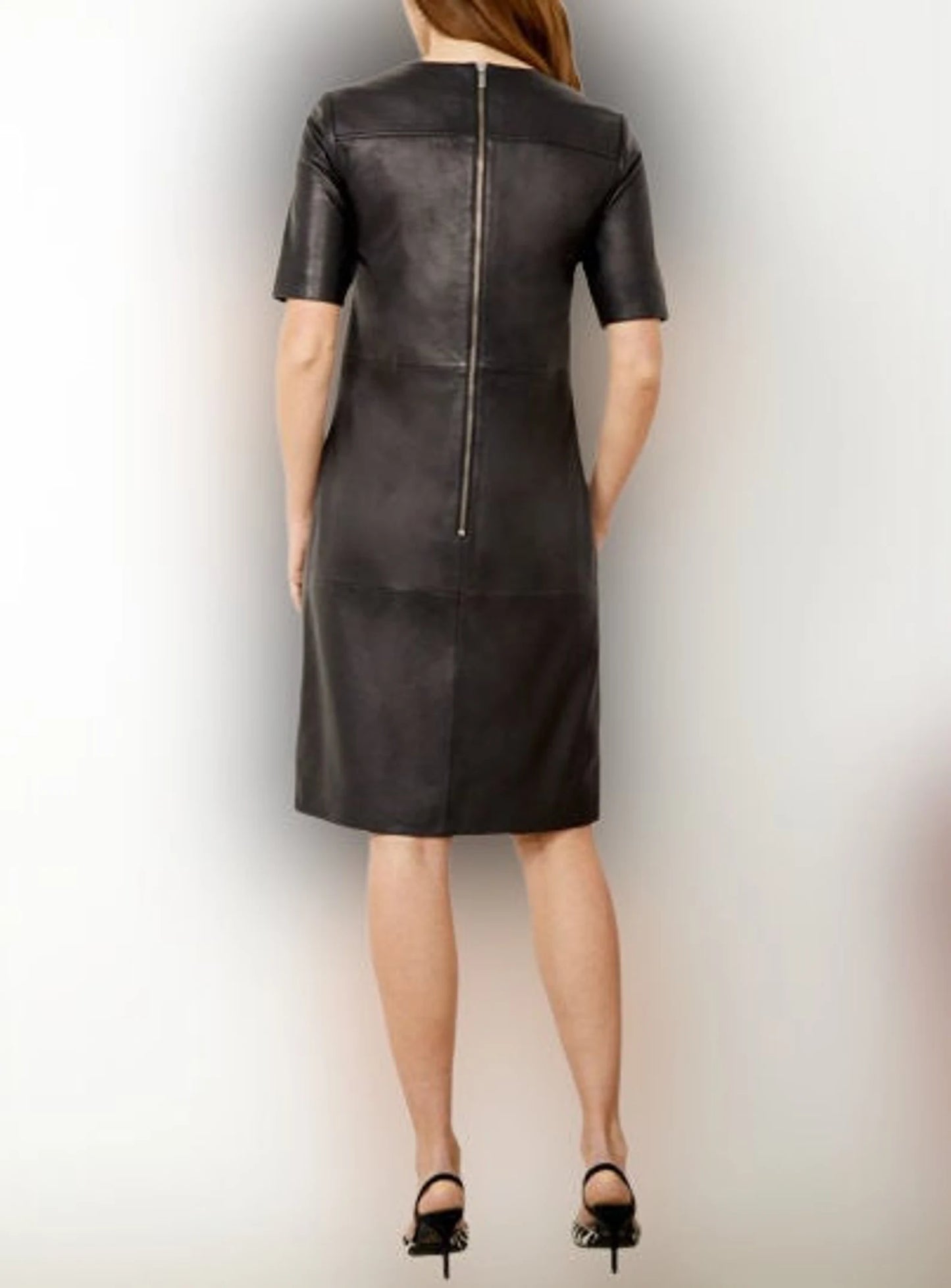 black leather midi dress