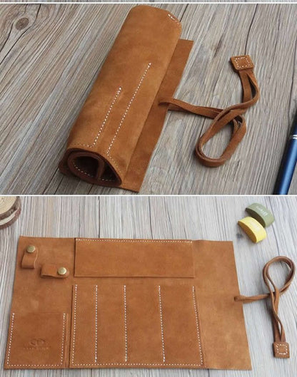 Genuine Leather Artist Pencil Case Roll