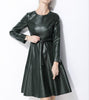 women leather flare maxi dress