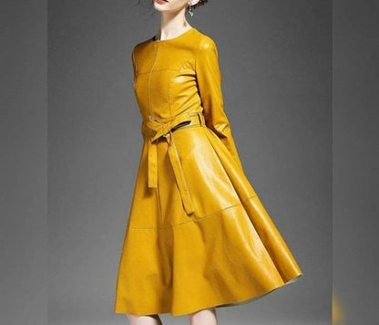 fit and flare women leather dress skirt