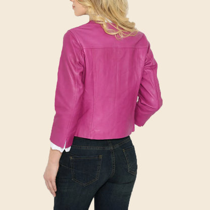 genuine leather women fitted jacket