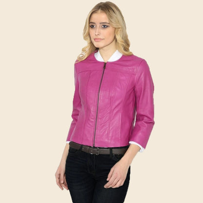genuine leather women fitted jacket