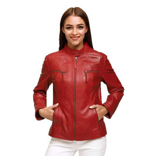 women leather biker jacket motorcycle