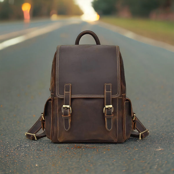 Handmade Cowhide Leather Rucksack Backpack
