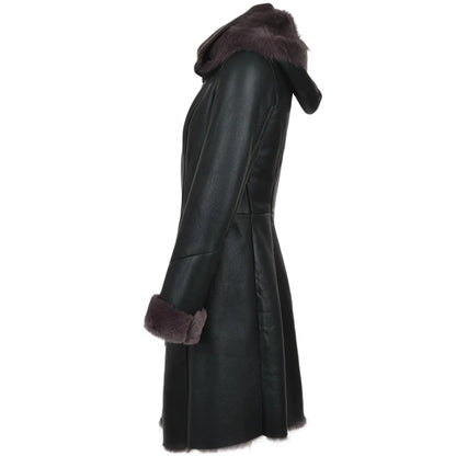 Leather Fur Women's Long Coat Jacket