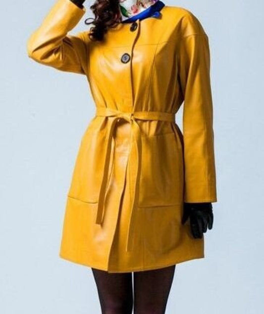 women's yellow leather mini dress outfit