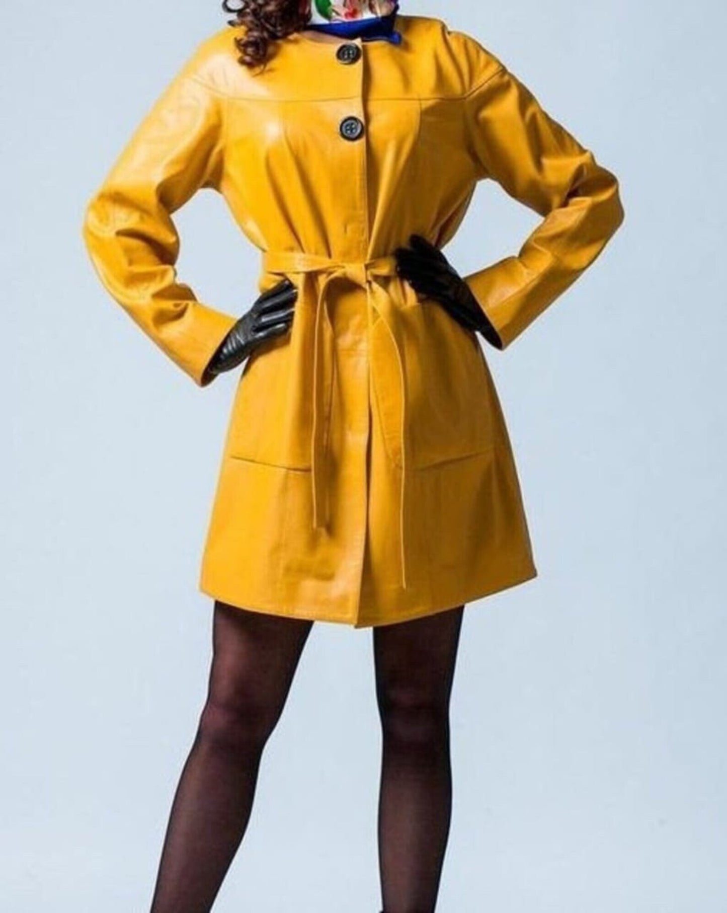 women's yellow leather mini dress outfit