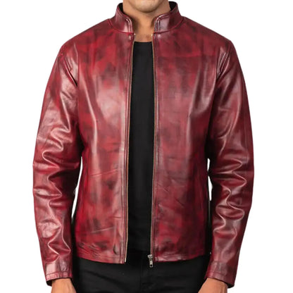 men red waxed leather jacket biker