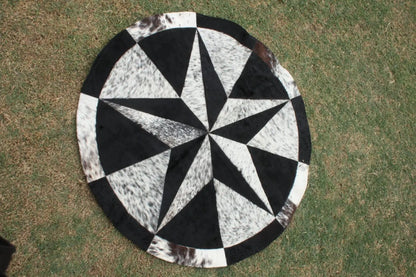 round patchwork cowhide rug