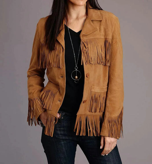 Women Western Suede Fringe Jacket