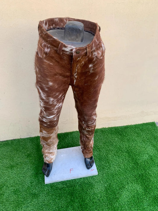 brown men cowhide pants