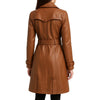 Tan Belted Leather Trench Coat for Women