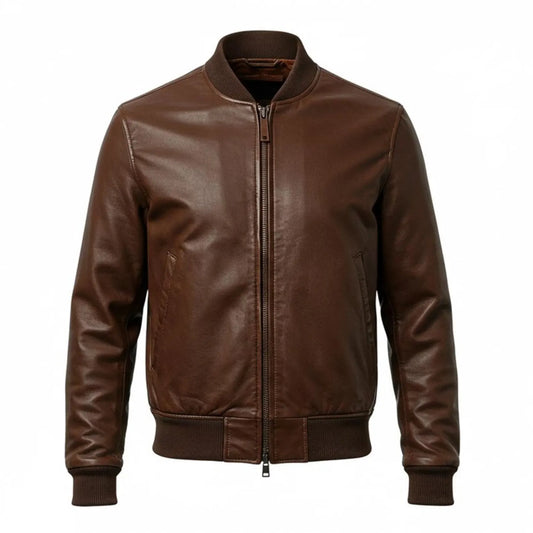 Men's Brown Leather Bomber Jacket