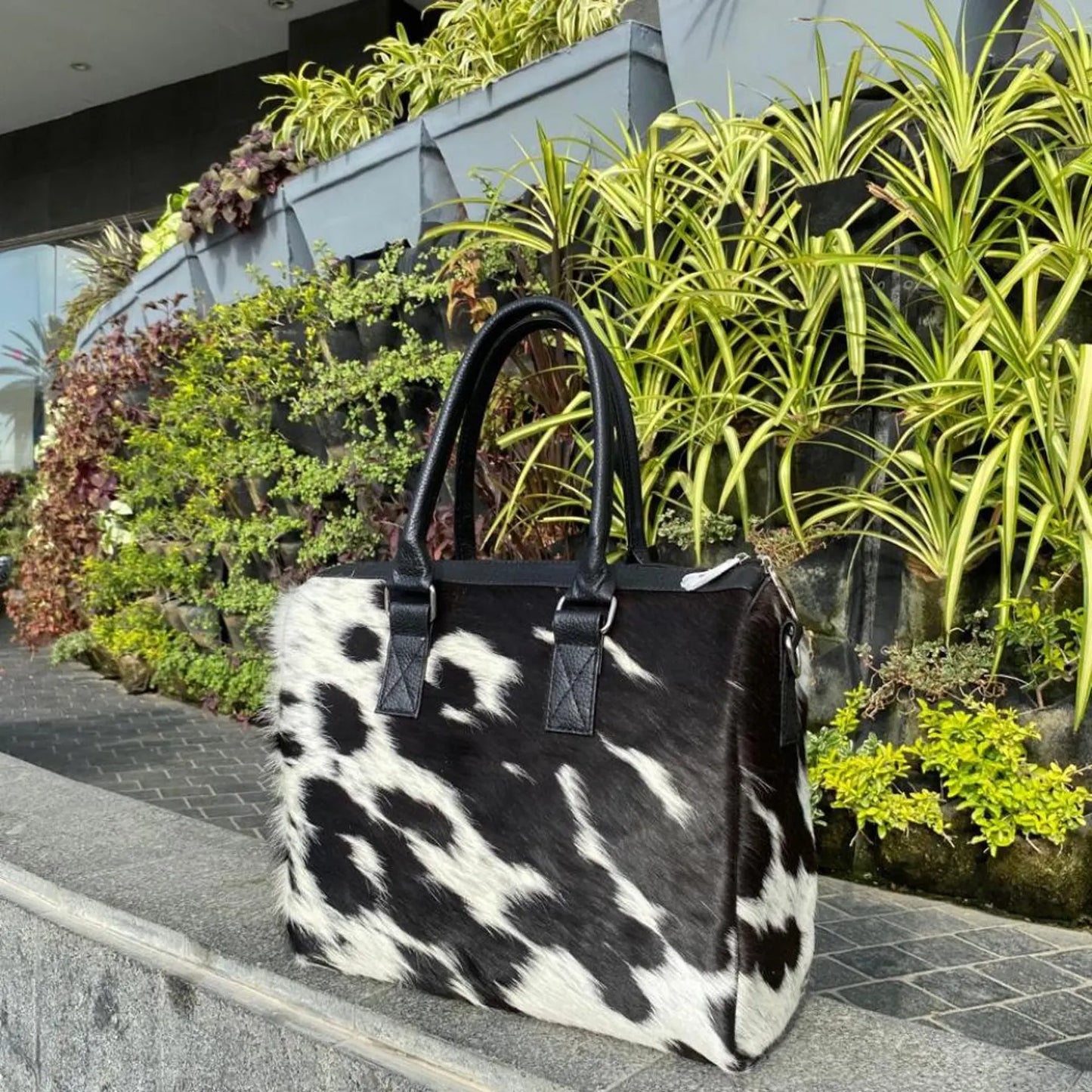 Cowhide Tote Bag Hair-On Hide Leather Travel Purse