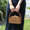 Dome Rattan Bag with Leather Handles