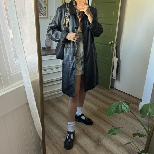 Black Leather Trench Coat Long Leather Jackets for Women